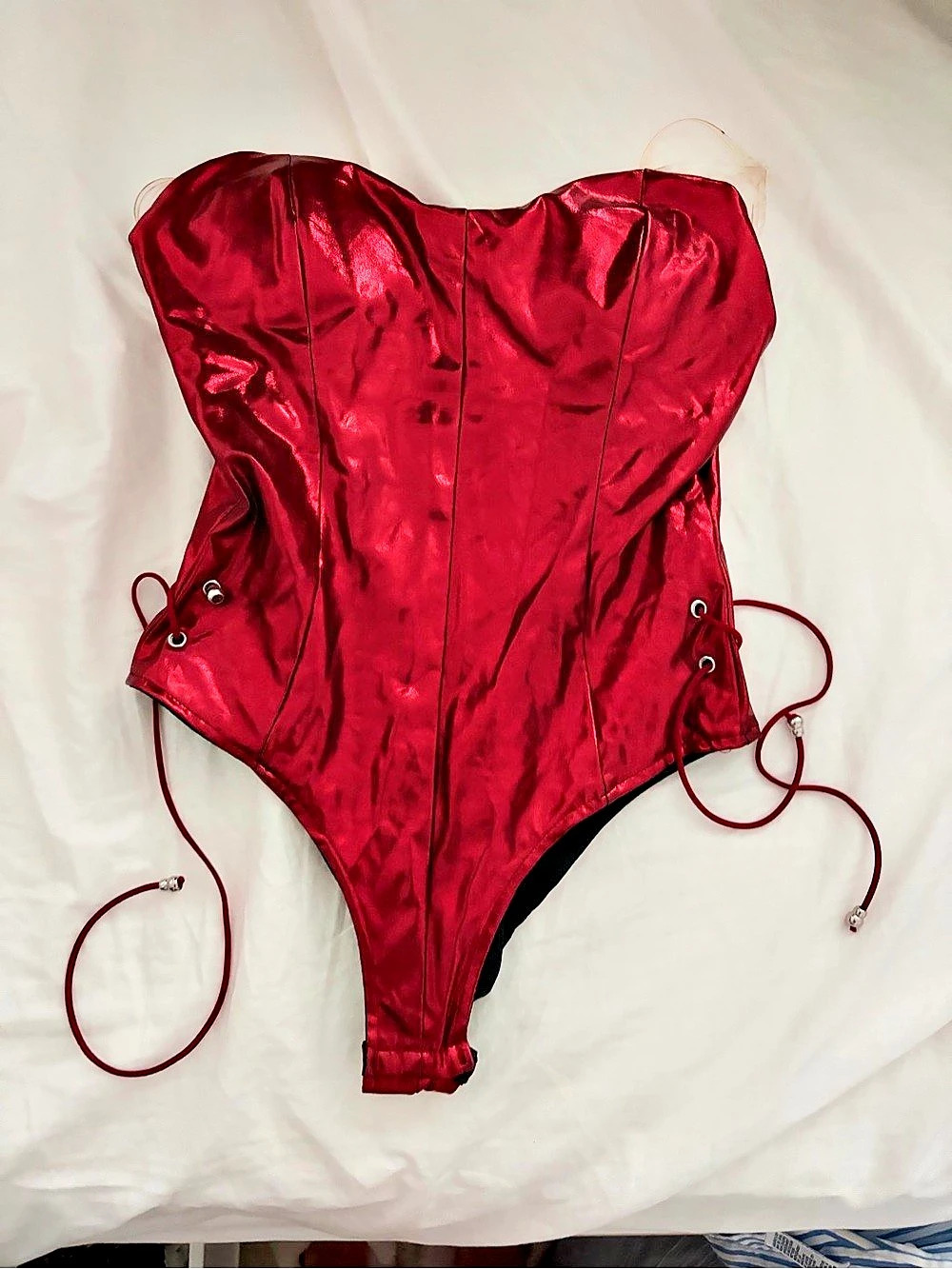 Red Lace-Up Corset Bodysuit Like New Halloween / Rave